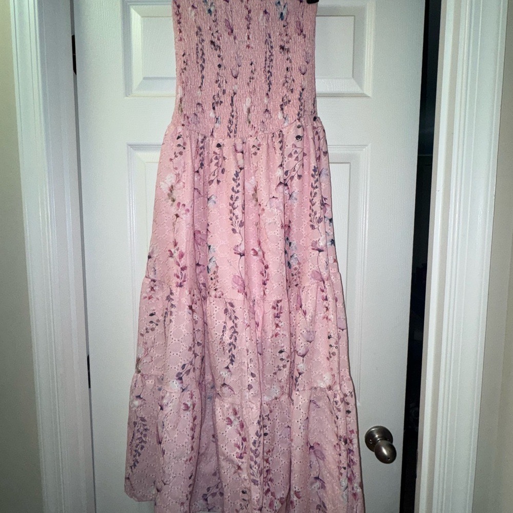 HYFVE Pink Floral Strapless Maxi Dress